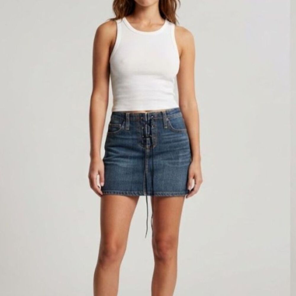 Vintage Y2K Abercrombie & Fitch Lace Up Denim Mini Skirt Low Rise Size 0